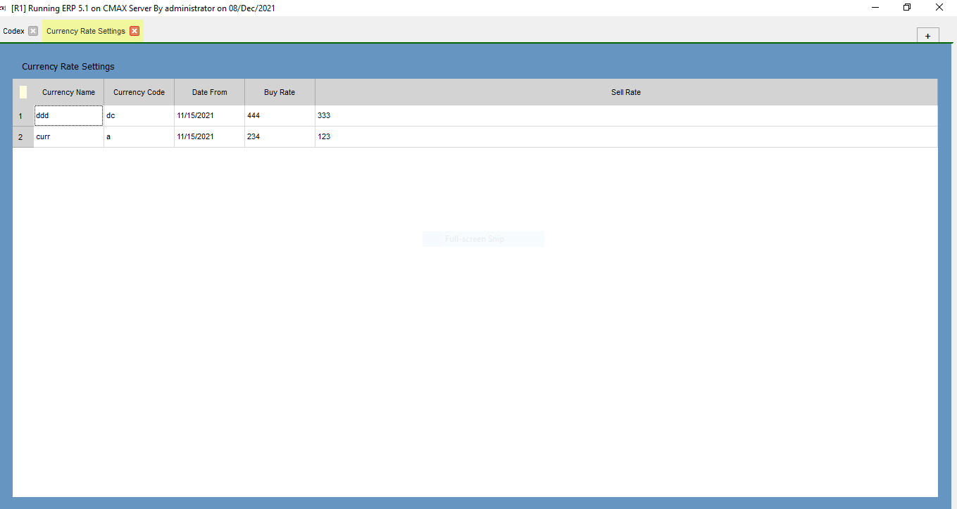 currency rate settings